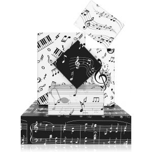 Lot De 6 Feuilles De Papier D'emballage Cadeau Avec Notes De Musique, Motif Notes De Musique, Papier D'emballage Cadeau D'anniversaire Plié À Plat Pour Emballage Cadeau D'enfants, Amateurs De Musique - Neuf