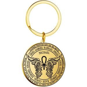 Kal-Sept Archanges Metatrons Cube Saint Michel Enochian Ange Pentagramme Protection Amulette Déclaration Chaîne Porte-Clés Géométrique Cercle Creux En Acier Inoxydable Porte-Clés Unisexe - Neuf