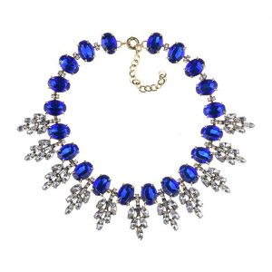 Femmes R&eacute;tro Feuille Forme Strass Pendentif Alliage Cha&icirc;ne Collier Bijoux Cadeau(Bleu) - Neuf