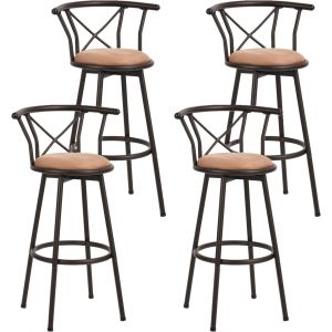 SUBZONAL-Meuble Cosy Lot de 4 Tabourets de Bar Chaises Vintage pivotant sur 360&deg; avec Dossier et Repose-Pieds Si&egrave;ge de 75,5 cm de Haut Style Industriel Marron 40x56,5x99,5cm Hailey 29 4PCS - Neuf