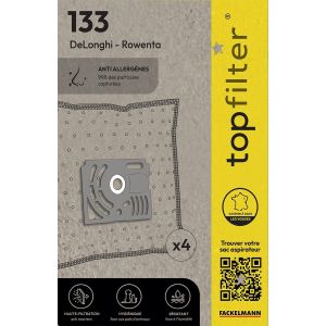 Topfilter 64133 Lot De 4 Sacs Aspirateur Rowenta, Sac Aspirateur, Accessoire Aspirateur, Poche Aspirateur, Non Tissé Polypropylène, Plastique, 30 X 26 Cm, Blanc[SSE7114394] - Neuf