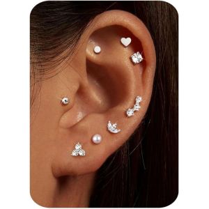 Kal-8 Pairs Boucles D'oreilles Femme Piercing Oreille Acier Inoxydable Boucle D'oreille Femme Plaqué Or 14k Creoles Argent Femme Piercing Helix Piercing Tragus Hypoallergénique Bijoux Femme - Neuf