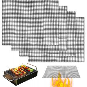 4 Pièces Tapis de Cuisson Barbecue 40×30¿cm, Tapis Cuisson Barbecue Réutilisable et Résistant À La Chaleur, pour Grille Barbecue, Plaque Barbecue, Friteuse À Air, Électrique Et Charbon, Noir - Neuf