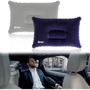 Lot De 2 Oreillers Gonflables Pour Camping, Compressibles, Compacts, Confortables, Ultra L&eacute;gers Et Portables Pour Voyage/Camping/Ext&eacute;rieur/P&ecirc;che, 34 X 22 Cm (Bleu Fonc&eacute; Et Gris) - Neuf