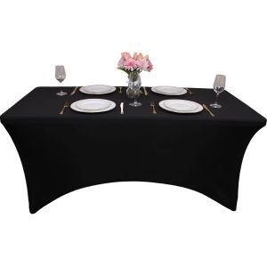 Sjzg-4ft Nappe Noire Fitted Events Stretch Nappes Noires, Lavable Table Couverture Spandex Nappe Protection De Table Pour F&ecirc;te, Mariage, Cocktail, Banquet, Festival - Neuf