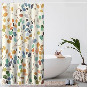 KALANKA-Rideau Douche Anti Moisissure Rideau de Douche 120 cm x 200 cm Couleur Floral Rideaux de Baignoire Tissu Lavable Imperm&eacute;able Rideaux Salle de Bain avec 8 Crochets - Neuf