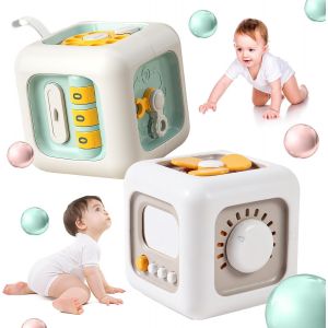 ERYI-Fidget Cube,Lot De 2 Bébé Montessori Cubes,Motricité Jouets D'Activité,Avec 6 Modules Apaisants,Jouet Sensoriels Bebe,Jouet D'Apprentissage Pour Bébés Et Tout-Petits 1,2,3,4 Ans. - Neuf
