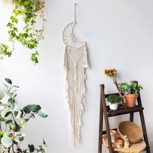 Gros Attrape-Rêves En Macrame Faites À La Main, Attrape-Rêves Avec Des Plumes, Tenture Murale, Tapisserie En Coton Tissé Pour La Chambre À Coucher, 110 Cm - Neuf