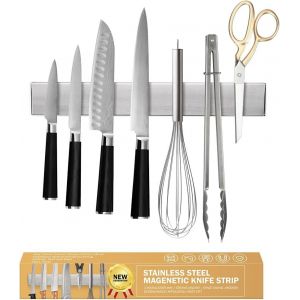 Eryi-Barre Magnétique Pour Couteaux 25cm Porte Couteaux Aimanté, Barre À Couteaux Aimantée En Acier Inoxydable, Mural Support Et Protège Doigts Kit Pour Support Ustensiles De Cuisine Et Outils - Neuf