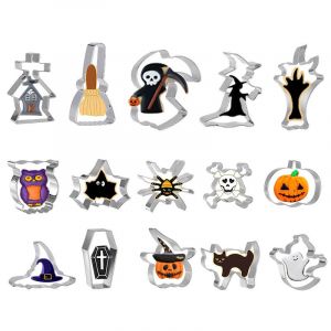 Halloween À L'emporte-Pièce Set, 15 Formes De Fantômes, Chauve-Souris, Citrouilles, Des Chats, Des Araignées, Etc., Adapté Pour La Cuisson Au Four, Acier Inoxydable - Neuf