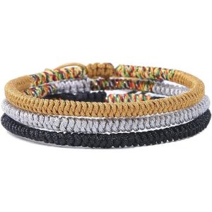 Eryi-Bracelet De Corde Tressée, 3 Piéces Bracelets De Corde Faits À La Main, Réglables Tressés Corde Bracelet, Bracelet Tibétain Porte-Bonheur, Bracelets D'amitié En Tissu Tressé Pour Hommes Et Femme - Neuf