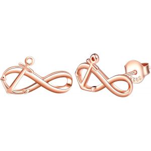 Kal-Boucles D'oreilles Femme Fille, Boucle D'oreille En Argent 925, Boucle D'oreille Symbole De L'infini, Orn&eacute; D'ancre Cr&eacute;ative, Bijoux &Eacute;l&eacute;gants Femme Homme, Argent, Or Rose Et Or - Neuf