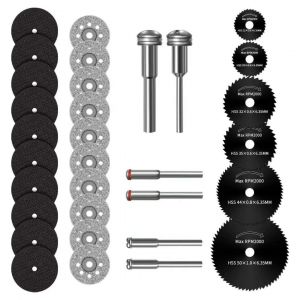Mini Disque Diamant à Tronçonner, Mini Lame de Scie Circulaire HSS, Mini Disque de Coupe en Résine, avec 3mm Mandrin pour Bois, Métal, Plastique, Pierre, Verre - 32 Pcs - Neuf