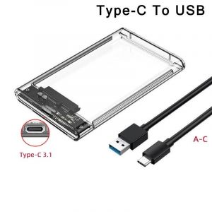 Boîtier de disque dur externe USB 3.0/Type C,2.5 pouces,SATA SSD,avec vitesse de transfert de 5Gbps,boîtiers de disque dur transparents sans outil-USB C-USB A - Neuf