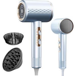 S&egrave;che-Cheveux Ionique Professionnel, 2400 W Avec Bouton Chaud/Froid, 3 R&eacute;glages De Temp&eacute;rature, Diffuseur Inclus, L&eacute;ger S&egrave;che-Cheveux Pour Salon &Agrave; Domicile Voyage Femme Enfants (Bleu) - Neuf