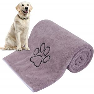 Jgd-Serviette Pour Chien Super Absorbant, 76cm X 127cm Grande Serviette Chien Avec Brod&eacute; Patte Impression Pour La Pluie,La Douche Et La Natation Violet - Neuf