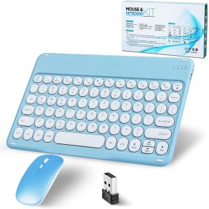 ChenQuanSarl-Clavier Bluetooth Sans Fil Avec Souris Mini Clavier Ultra Fin Sans Fil Pour Ipad, Mac, Ordinateur Portable, Tablette, Surface, Téléphone, Windows/Android/Ios Qwerty, Clé Arrondie Bleue - Neuf