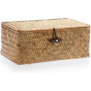 Mevronisshop-Panier De Rangement En Osier Panier Avec Couvercle Panier Pour Étagère Boîte De Rangement Organisateur De Table (Caramel, 26 X 16 X 10cm) - Neuf