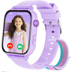 Montre Connect&eacute;e Enfant GPS 4G, Smartwatch T&eacute;l&eacute;phone pour Gar&ccedil;on Fille avec SOS Mode Classe 5 Jeux Appel Vid&eacute;o Voix Chat Montre Cadeau pour Montre Intelligente Enfants 5-12 Ans, Violet - Neuf