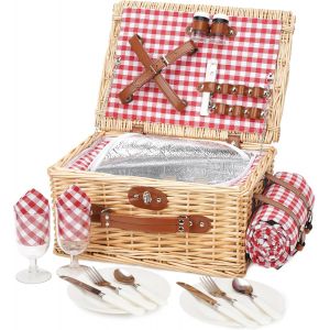 Ulteronixshop-Panier de pique-nique pour 2 personnes - Avec compartiment isotherme et couverture de pique-nique imperm&eacute;able - Fabriqu&eacute; &agrave; la main - Cadeau pour camping, plage, randonn&eacute;e (RotCheck) - Neuf