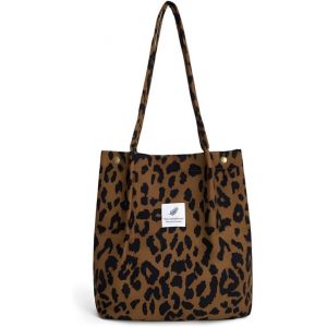 TZF-Femme Tote Bag en Velours Côtelé,Sac Imprimé Léopard Épaule Souple,Femme Sac à Bandoulière en Toile,Sac À Main Voyage,pour le Quotidien, le Bureau, Les Sorties Scolaires et le Shopping - Neuf