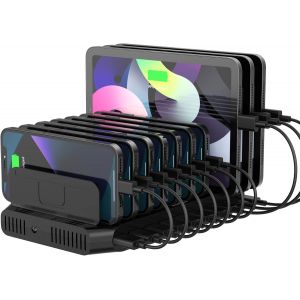 60W Station Chargement Multi Usb, 10 Ports Multiple Charge Usb Avec Qc 3.0 Recharge Multi-Appareils En M&ecirc;me Temps, Compatible Avec T&eacute;l&eacute;phone Portable, Tablette - Neuf