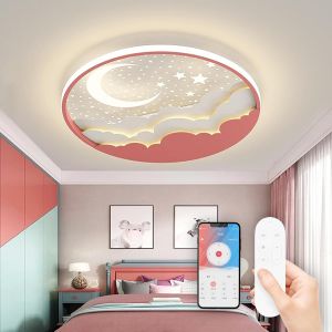 Subzonal-Plafonnier Enfant Lune, Dimmable Plafonnier Led Chambre, Cr&eacute;atif Plafonnier Chambre Enfant, Pour Chambre D'enfant &Agrave; Coucher - Neuf