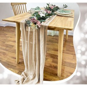 Eryi-Chemin De Table Beige, Long Chemin De Table En Étamine 80 X 300 Cm Chemin De Table Mousseline, Style Bohème Transparent Pour Mariage, Fête, Anniversaire, Banquet, Vacances Décoration De Table - Neuf
