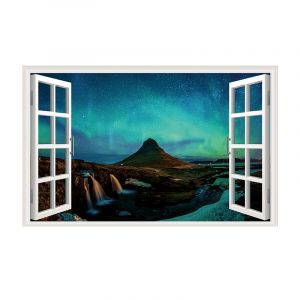 43.5x70cm Simulation Décalque Fenêtre - Aurora Paysage Mural 3D Décalque Paysage Poster Décorations Salon Salle de Bain Chambre Décoration Maison Paysage - Neuf