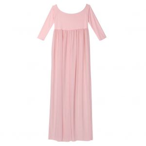 Robe De Maternite En Mousseline De Soie A Manches Longues Et Couleur Unie Pour Femme Enceinte (Rose) - Neuf