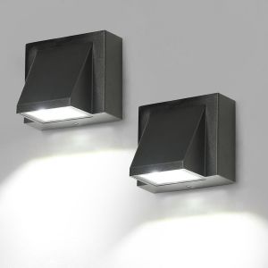 Tianyi-Applique Murale Exterieure 2 Pièces, Lampe Murale Led Ip65 Etanche, 5w Lumière Blanche 6500k Carrée Aluminium Appliques Exterieur Pour Jardin, Porche, Garage, Patio - Neuf