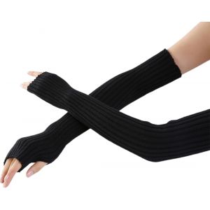 Women Gloves And Mittens Soft Warm Winter Long Gloves Warm Knitted Gloves With Thumb Hole, Woven Warm Knitted Gloves (Black) - Neuf