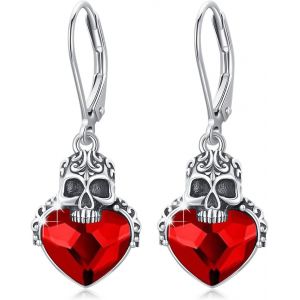 Boucles D'oreilles En Forme De T&ecirc;te De Mort En Argent Sterling 925 - Motif T&ecirc;te De Mort Gothique - Bleu/Rouge/Rose/Vert/Blanc - Boucles D'oreilles Pendantes - Bijoux D'halloween - Cadeaux Pour - Neuf