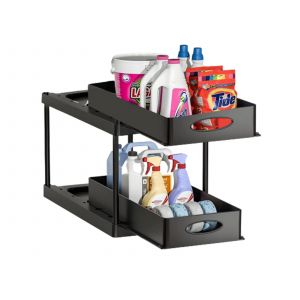 Organisateur &Agrave; 2 Niveaux Sous &Eacute;vier Avec Tiroirs Coulissants Et Crochets - Neuf