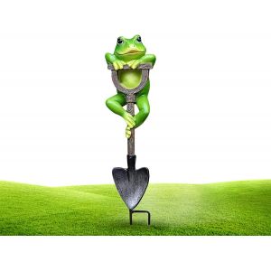 MEVRONISSHOP-Grenouille d&eacute;corative pour jardin, mini &eacute;tang, figurines amusantes pour mini &eacute;tang et &eacute;tang, d&eacute;coration de jardin en r&eacute;sine pour figurines de jardin, balcon (grenouille sur la pelle) - Neuf