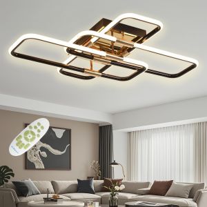 Subzonal-Plafonnier Led Moderne, Luminaire Salon Plafond Dimmable Avec T&eacute;l&eacute;commande, 68w 8500lm Plafonnier Chambre, Noir Creative Design &Eacute;clairage Lampe Plafond Rectangulaire Pour Salon Chambre - Neuf