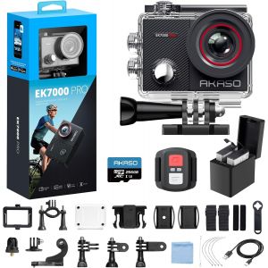 Mevronisshop-Ek7000 Pro Cam&eacute;ra Sport 4k Avec Carte Microsdxc 256 Go, 20mp Wifi Action Cam&eacute;ra Sportive Avec Ecran Tactile, Stabilisateur Eis, T&eacute;l&eacute;commande, 170&deg; Angle R&eacute;glable, &Eacute;tanche 40m, Kit D'acce - Neuf
