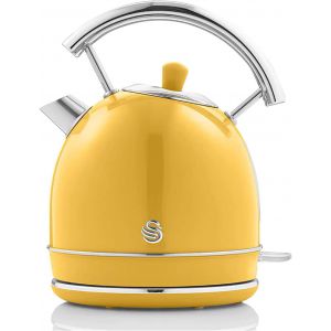 Retro Bouilloire, 1,8 L, Acier Inoxydable sans BPA, R&eacute;sistance Cach&eacute;e, sans Fil, 3000W, Jaune, SWAN, SK14630YELNEU - Neuf