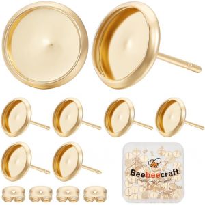 Kal-1 Bo&icirc;te De 50 Pi&egrave;ces De Boucles D'oreilles &Agrave; Tige Acier Inoxydable Avec Cabochon De Boucle D'oreille Vierge Avec Plateau De 8 Mm Et 50 &Eacute;crous D'oreille Pour La Fabrication De Bijoux - Neuf