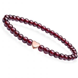 Bracelet En Pierres Pr&eacute;cieuses Naturelles S925 Perles De Grenat Bracelet Extensible Pendentif Coeur - Neuf