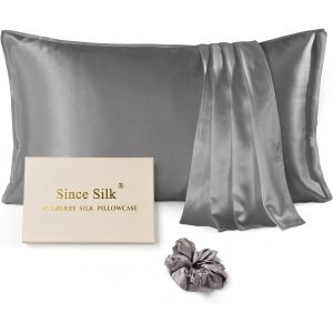 Taie D'oreiller 100% Soie Naturelle De M&ucirc;rier 1pc, 25 Momme De Soie Des Deux C&ocirc;t&eacute;s Avec Coffret Cadeau Exquis, Bienfaits Cheveux Et Peau Avec Fermeture &Eacute;clair Cach&eacute;e (50x75 Cm, Gris) - Neuf