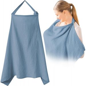 Tablier D'allaitement, Couverture D'allaitement En Coton,Cape Allaitement Bébé,75 * 95cm,Voile D'allaitement,Cache Allaitement,Écharpe Allaitement,Respirante,Douce,Multi (Bleue) - Neuf