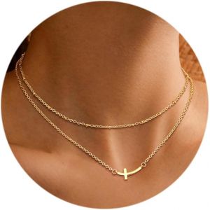 Tianyi-Collier Avec Croix Pour Femme, Collier En Or Avec Croix 14 Carats,Collier Avec Pendentif En Forme De Croix, Colliers Superpos&eacute;s En Or Minimalistes Cadeaux Pour Femmes - Neuf