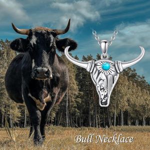Collier Cr&acirc;ne De Taureau En Argent Sterling 925 - Collier Long Corne De Cactus - Pendentif Taureau - Quoise Porte Occidentale - Cadeau Pour Femme Et Fille,Turquoise - Neuf