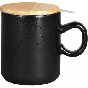 Eryi-Geneviève Lethu 536233 Tisanière 45 Cl En Grès Avec Infuseur - Tasse À Thé, Tisane Avec Couvercle En Pin Et Passoire Inox - Noir Mat Collection Minuit - Neuf