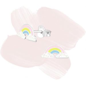 Kal-Boucles D'oreilles Pour Enfant - Arc-En-Ciel - Bande Lumineuse Multicolore Avec Paillettes Blanches - En Argent Sterling 925, Argent Sterling - Neuf