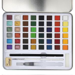 Ensemble De Peinture Aquarelle,12 Couleurs Nacrées Dans Une Boîte En Fer Portable - 48 Couleurs Incluses - Neuf