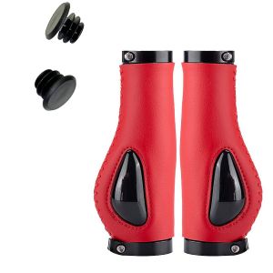 Poignée De Vélo De Montagne Confortable Et Absorbant Les Chocs En Silicone Et Cuir/Aluminium (Rouge) - Neuf