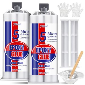 JEXNOVASHOP-Colle Epoxy Bi-composant 100 ml - Colle R&eacute;sine Transparente 5 minutes, Adh&eacute;sif Extra Forte tous Supports, R&eacute;paration Rapide Plastique, Bois, M&eacute;tal, Verre, C&eacute;ramique, Tissu et Carrelage - Neuf