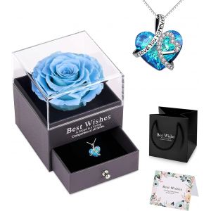 Vrai Rose Eternelle Avec Collier Avanc&eacute; Saint Valentin - Cadeau Avec Rose Conserv&eacute;e, Stabilis&eacute;e, Pr&eacute;serv&eacute;e Fleur Pour Maman, Grands-M&egrave;res, Copine - Neuf